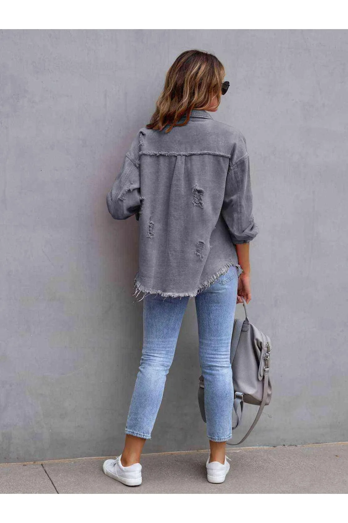 Ava Distressed Drop Shoulder Denim Jacket