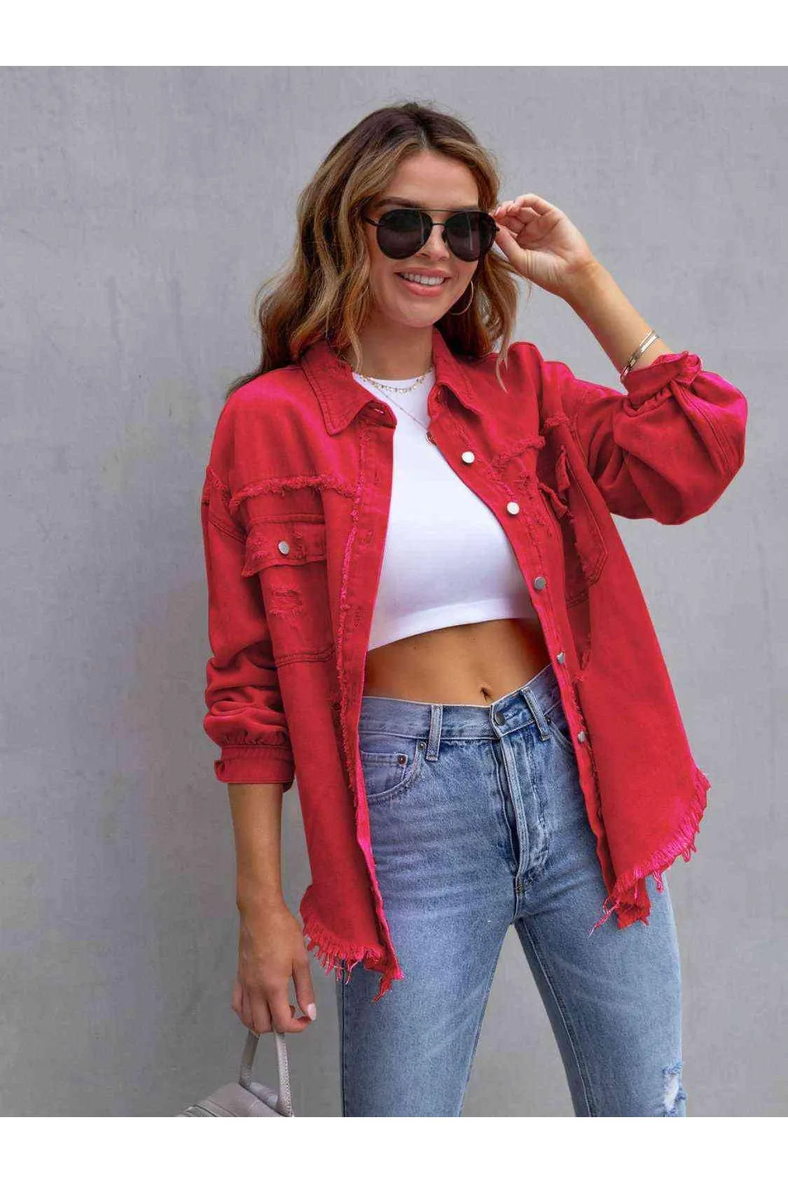 Ava Distressed Drop Shoulder Denim Jacket