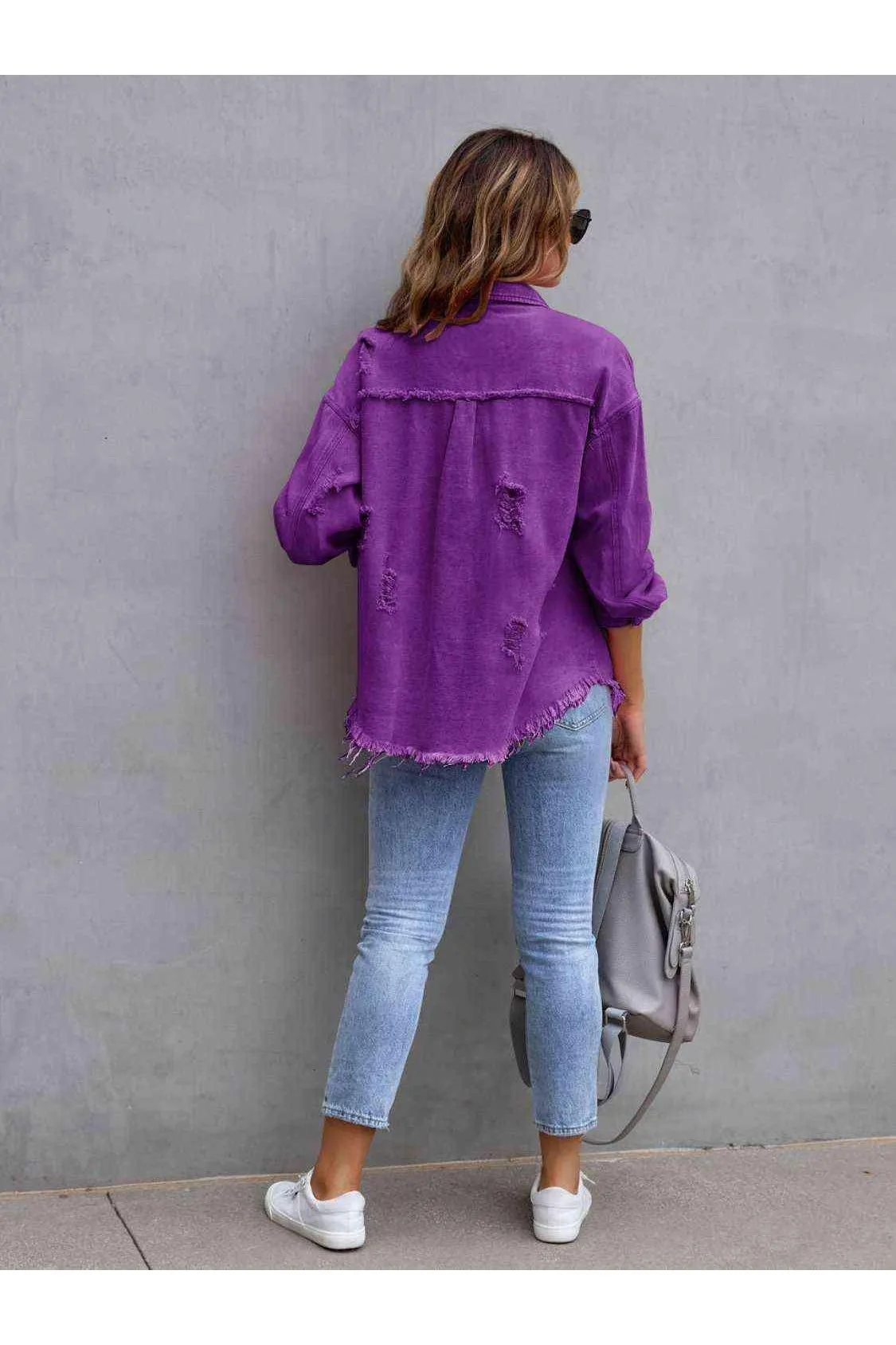 Ava Distressed Drop Shoulder Denim Jacket