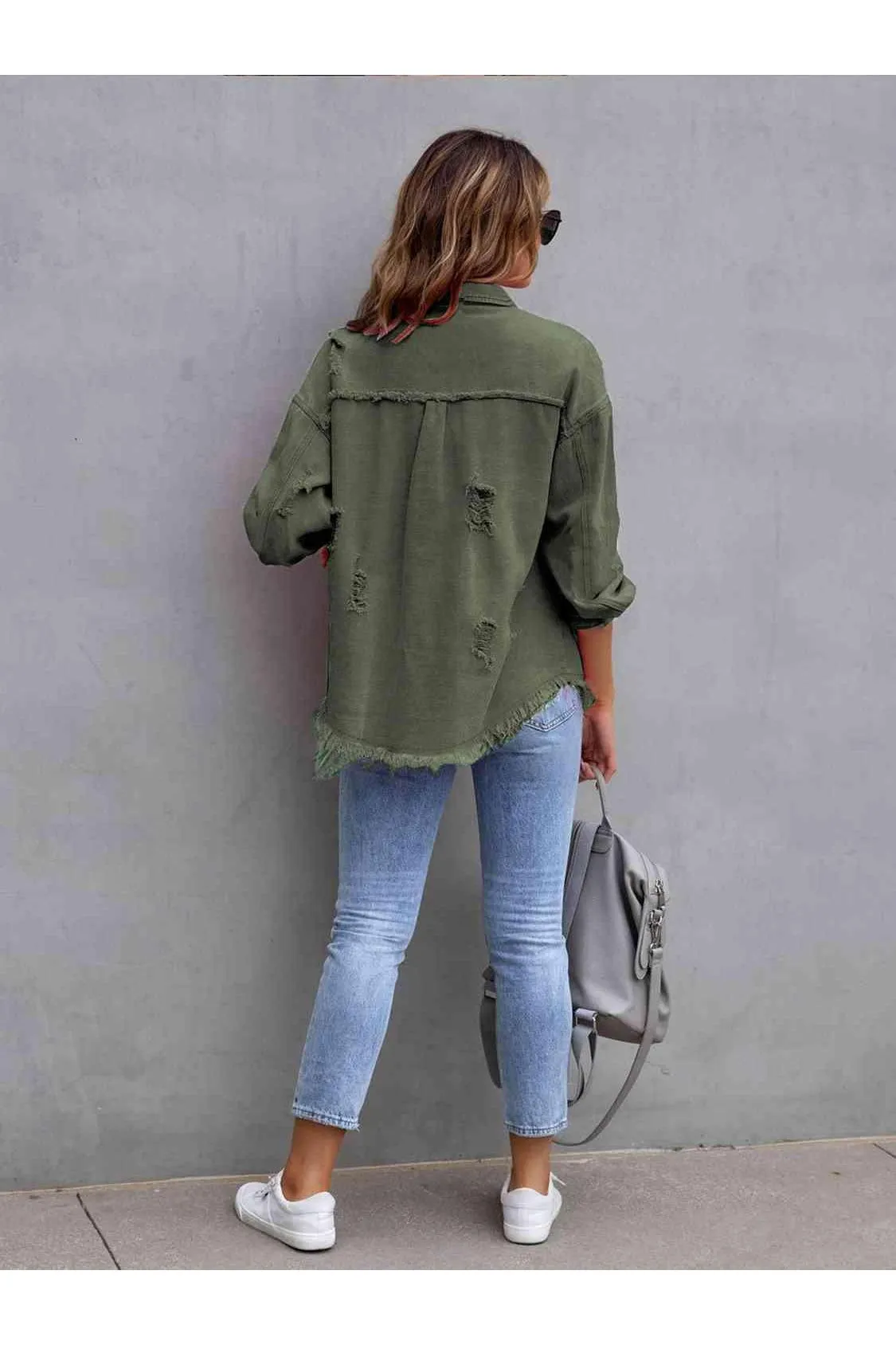 Ava Distressed Drop Shoulder Denim Jacket