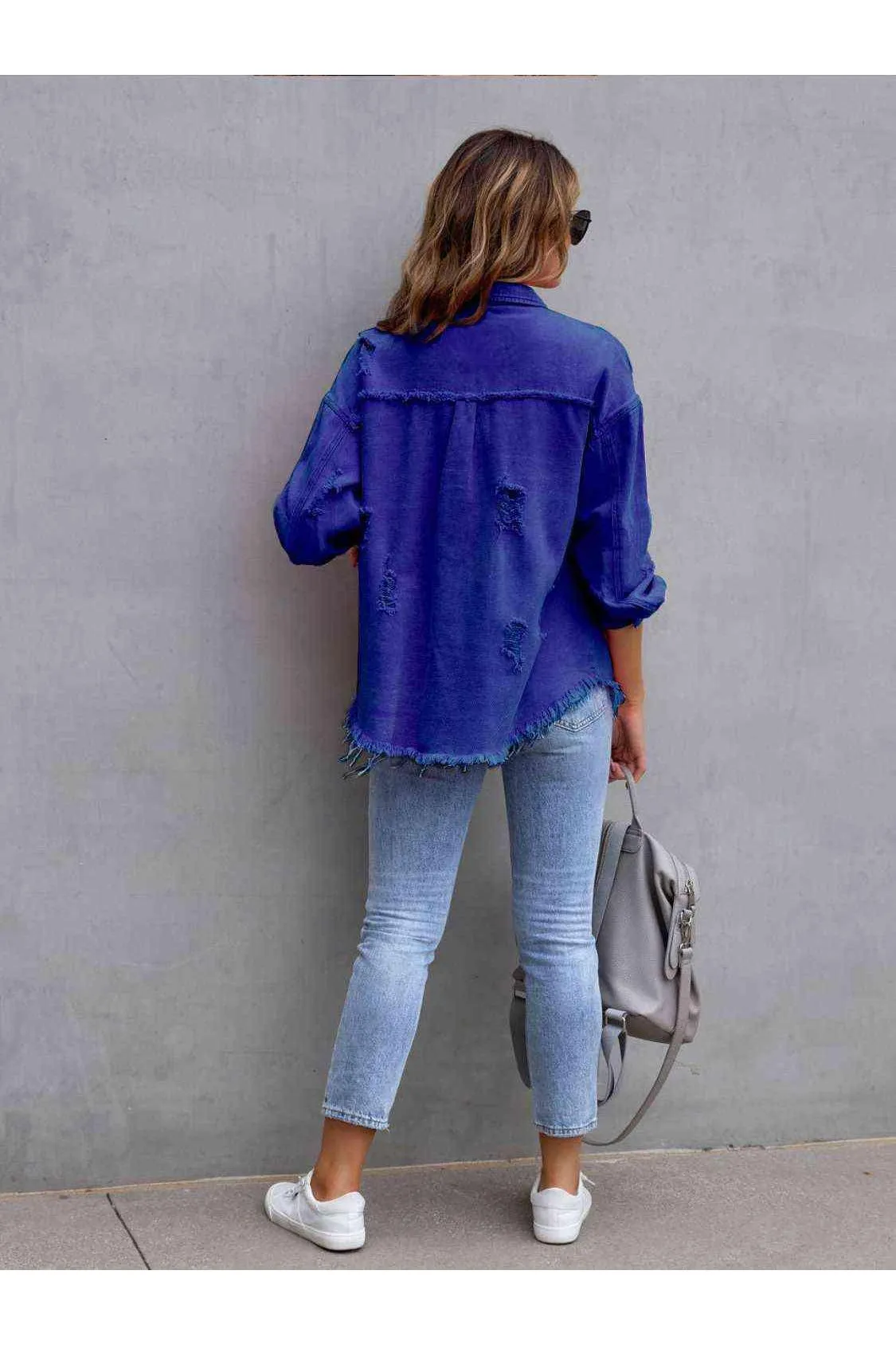 Ava Distressed Drop Shoulder Denim Jacket