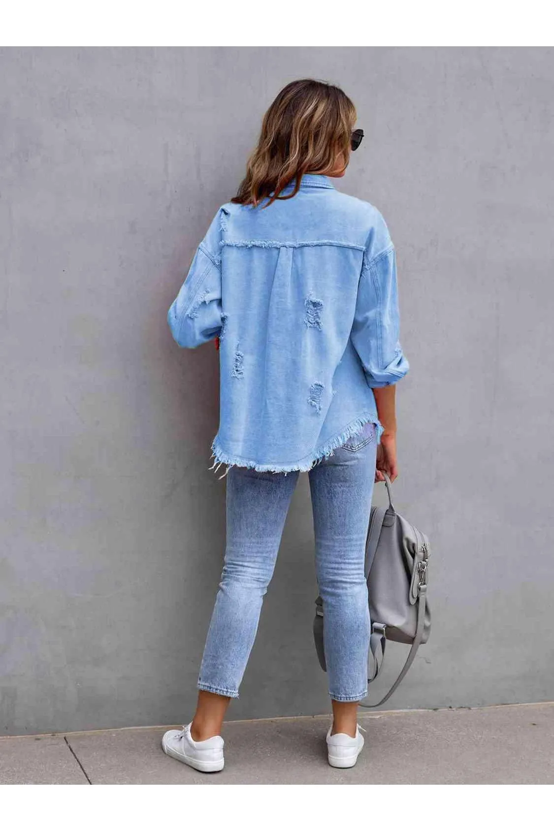 Ava Distressed Drop Shoulder Denim Jacket