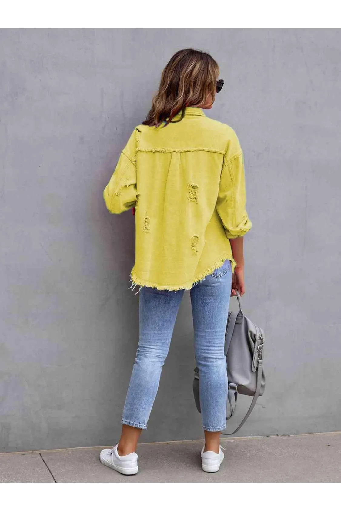 Ava Distressed Drop Shoulder Denim Jacket