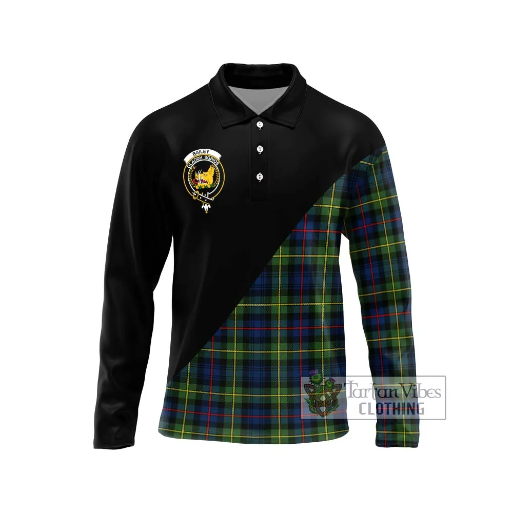 Bailey Modern Tartan Long Sleeve Polo Shirt with Family Crest and Military Logo Style