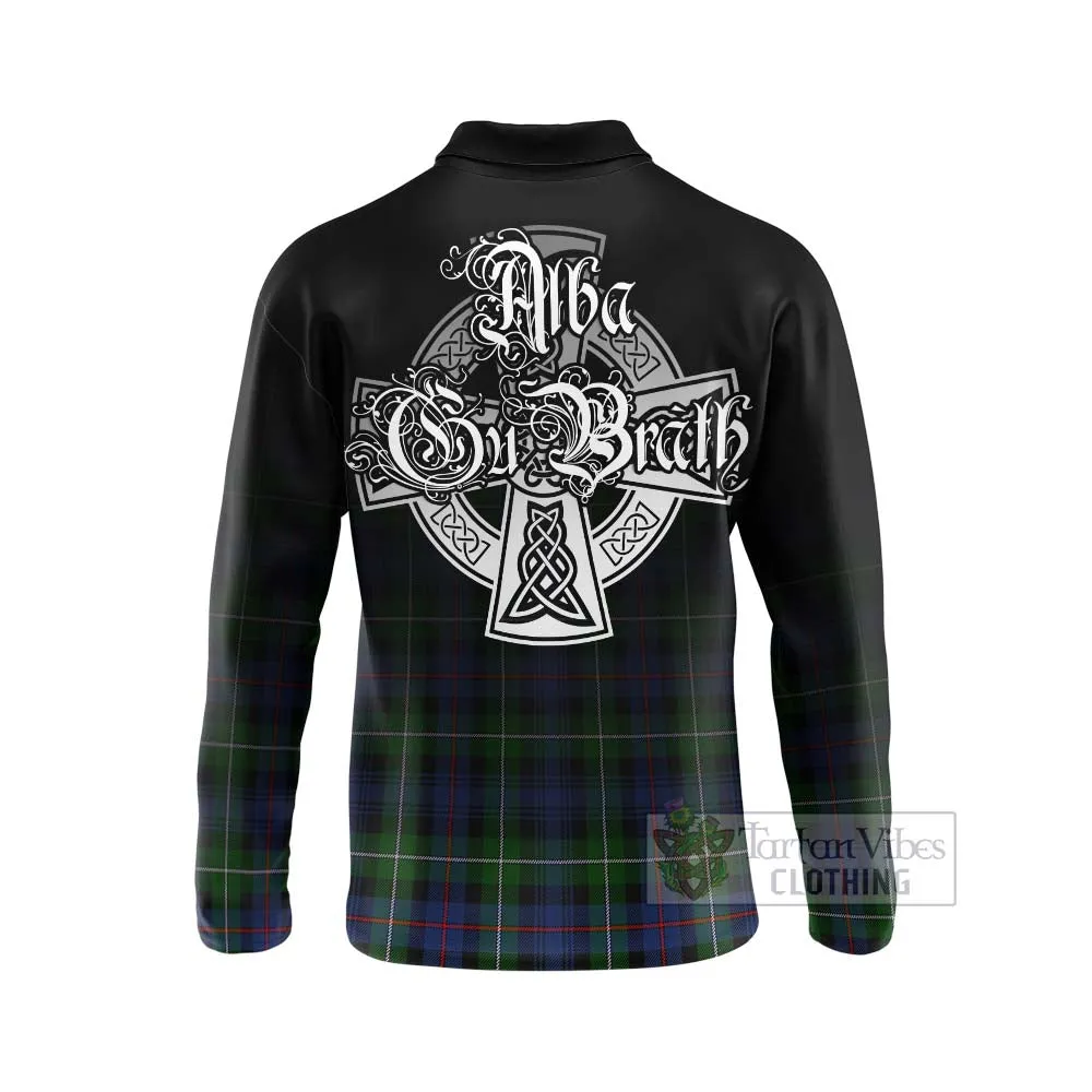 Baillie (Bailey) Tartan Long Sleeve Polo Shirt Featuring Alba Gu Brath Family Crest Celtic Inspired