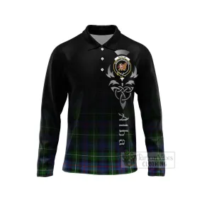 Baillie (Bailey) Tartan Long Sleeve Polo Shirt Featuring Alba Gu Brath Family Crest Celtic Inspired