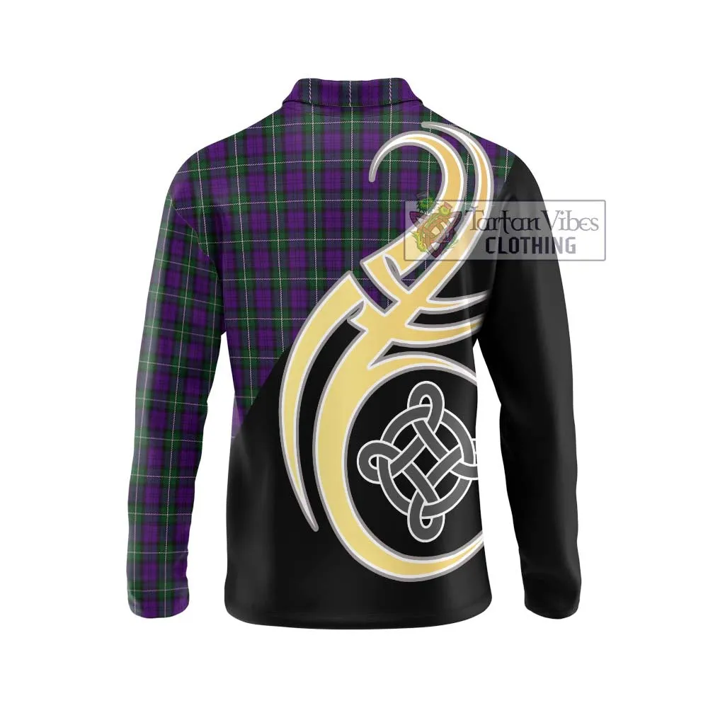 Baillie Highland Society Tartan Long Sleeve Polo Shirt with Family Crest and Celtic Symbol Style