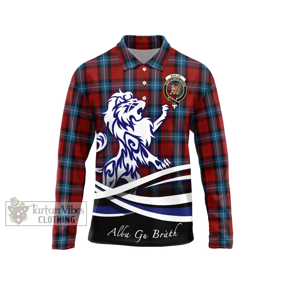 Baillie of Polkemmet Red Tartan Long Sleeve Polo Shirt with Alba Gu Brath Regal Lion Emblem