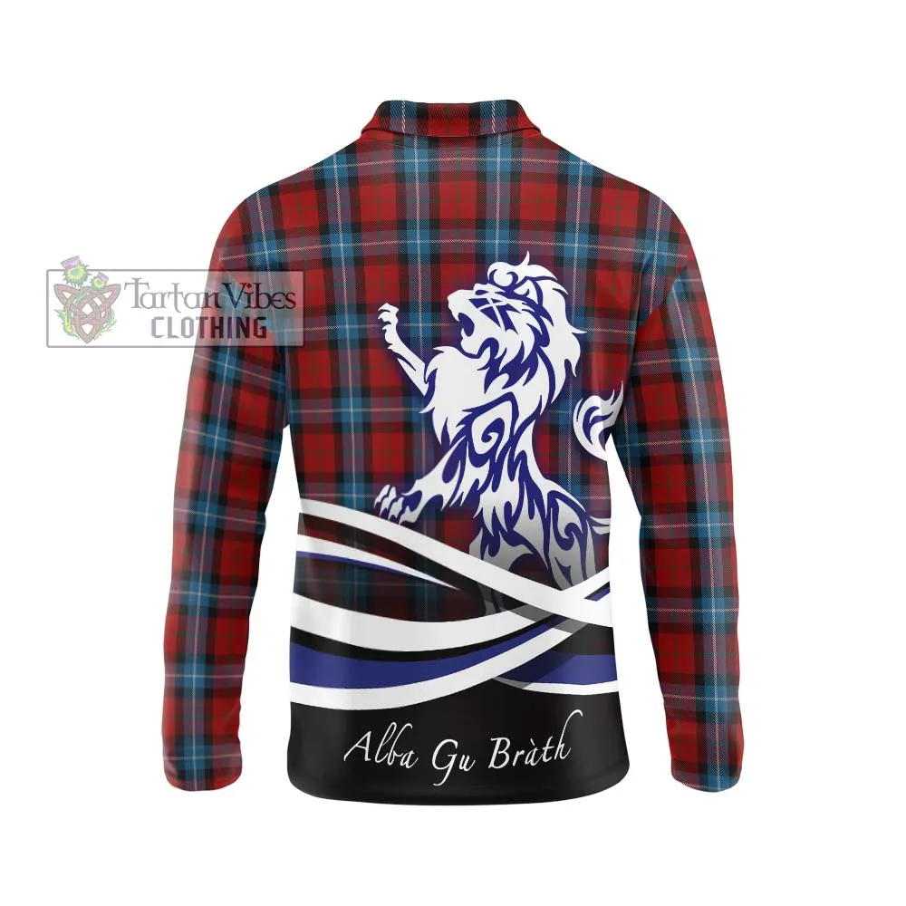 Baillie of Polkemmet Red Tartan Long Sleeve Polo Shirt with Alba Gu Brath Regal Lion Emblem