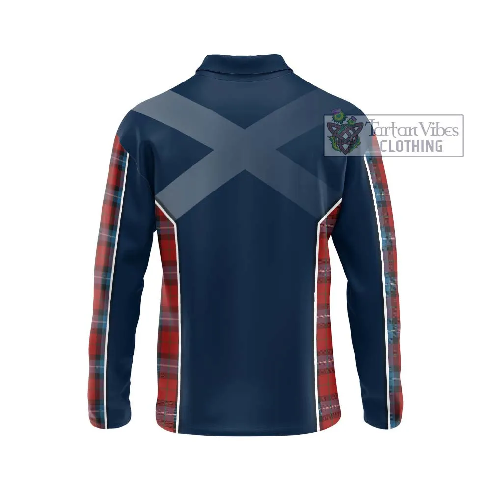 Baillie of Polkemmet Red Tartan Long Sleeve Polo Shirt with Family Crest and Lion Rampant Vibes Sport Style