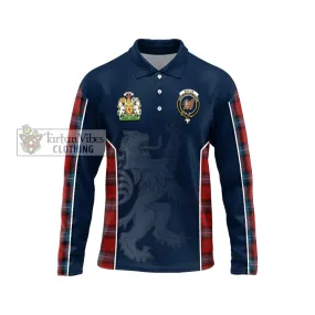 Baillie of Polkemmet Red Tartan Long Sleeve Polo Shirt with Family Crest and Lion Rampant Vibes Sport Style