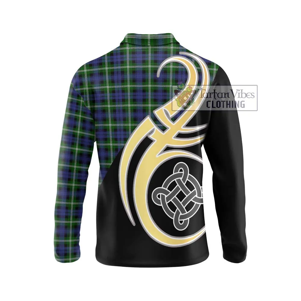 Baillie of Polkemmet Tartan Long Sleeve Polo Shirt with Family Crest and Celtic Symbol Style