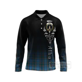 Bain Tartan Long Sleeve Polo Shirt Featuring Alba Gu Brath Family Crest Celtic Inspired