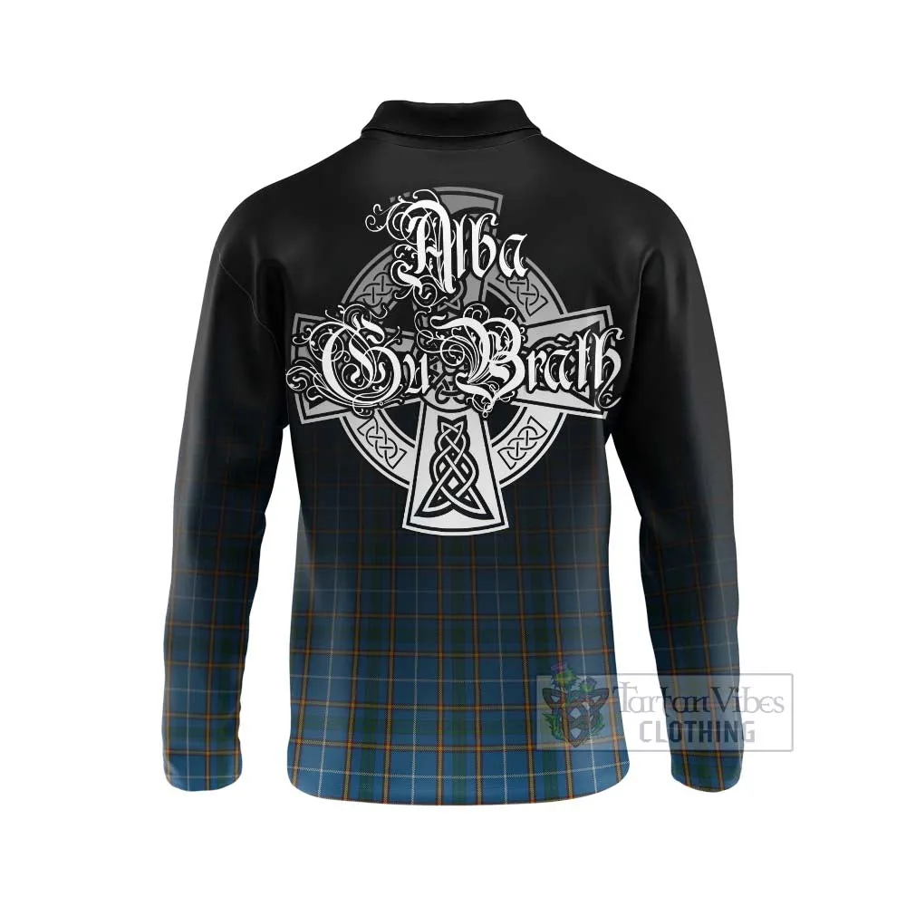 Bain Tartan Long Sleeve Polo Shirt Featuring Alba Gu Brath Family Crest Celtic Inspired