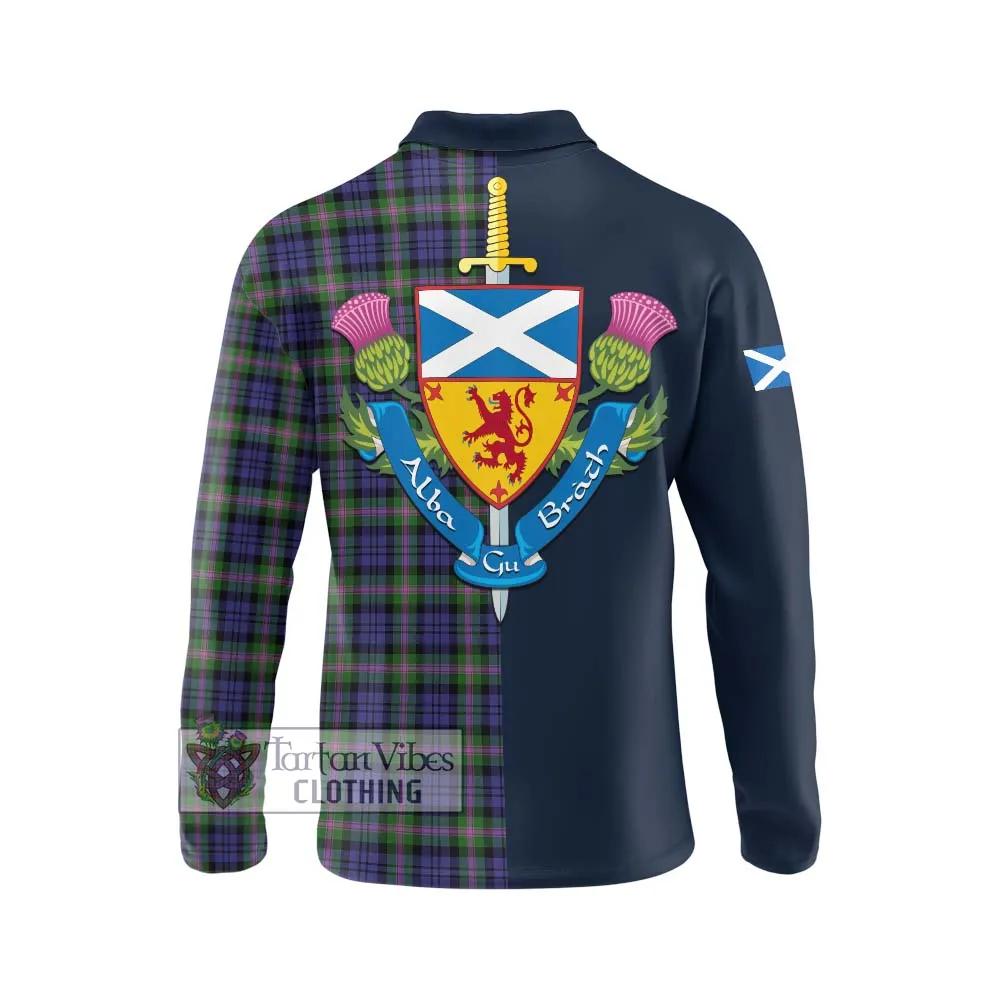 Baird Modern Tartan Long Sleeve Polo Shirt Alba with Scottish Lion Royal Arm Half Style