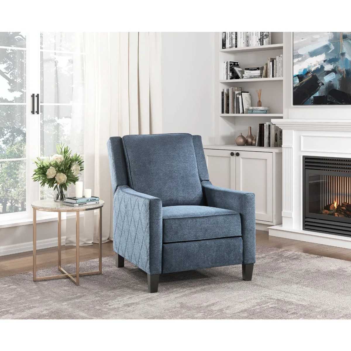 Banks II Self-Reclining Armchair in Blue Textured Fabric