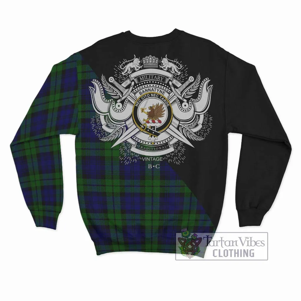 Bannatyne Tartan Sweatshirt with Family Crest and Military Logo Style