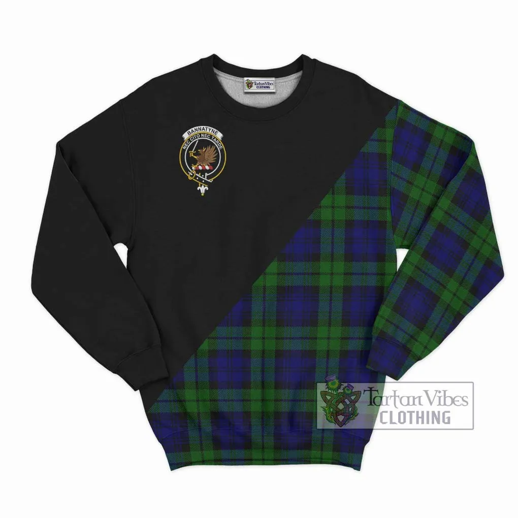 Bannatyne Tartan Sweatshirt with Family Crest and Military Logo Style