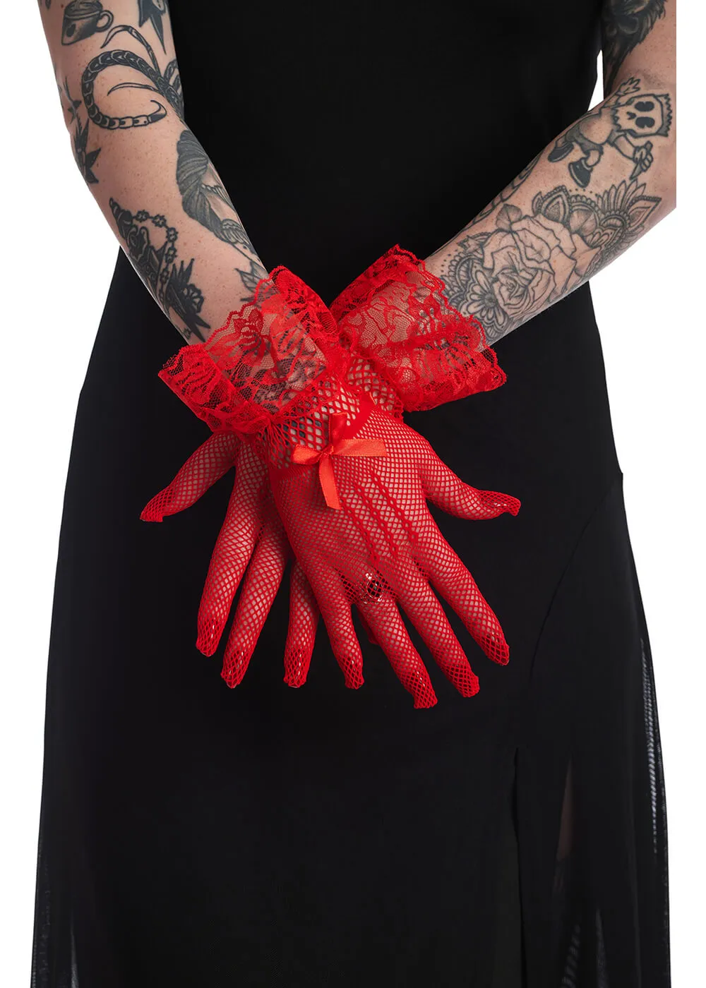 Banned Amal Fishnet Gloves Red