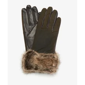 Barbour Ambush Ladies Wax Leather Gloves - Olive/Brown