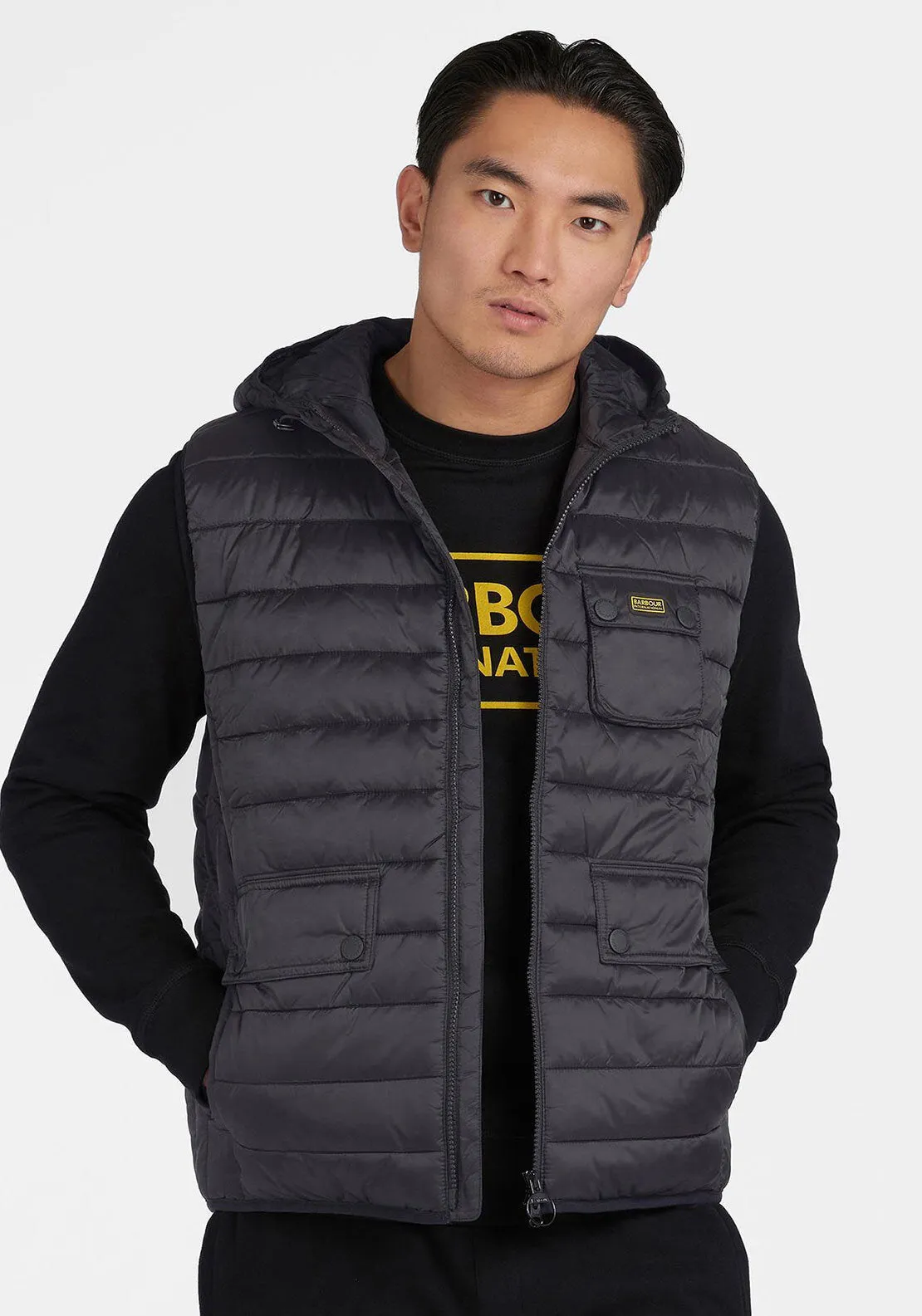 Barbour International Ousten Hooded Gilet, Black