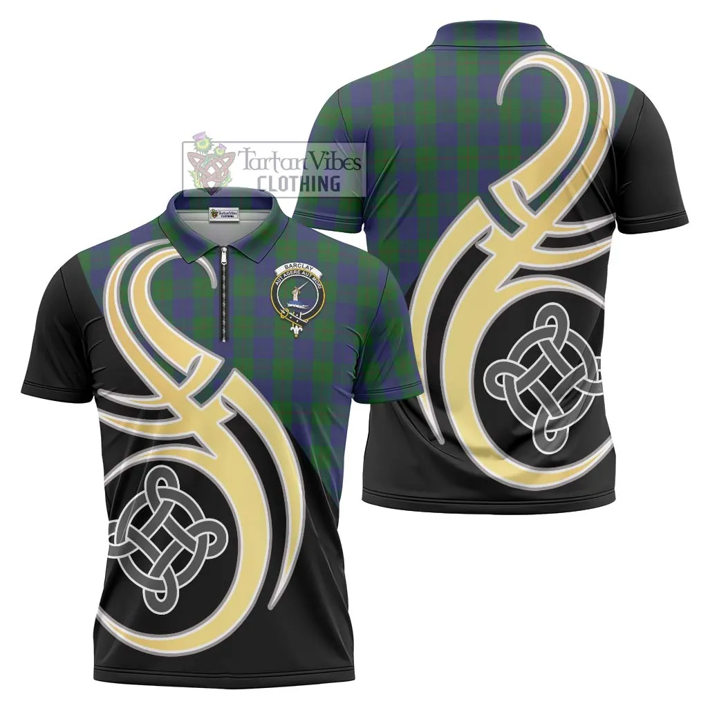 Barclay Tartan Zipper Polo Shirt with Family Crest and Celtic Symbol Style