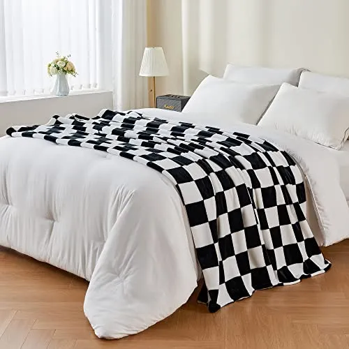 BEDELITE Checkered Throw Blanket for Couch and Bed, Luxurious Fleece Blanket with Checkerboard Grid Home Decor, Soft Cozy Black and White Warm Blankets for Spring, 50"x60"