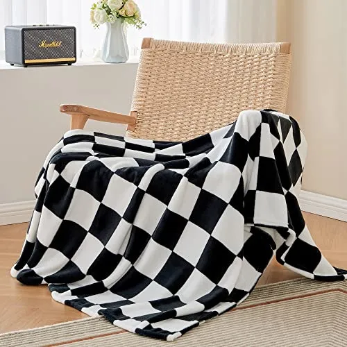 BEDELITE Checkered Throw Blanket for Couch and Bed, Luxurious Fleece Blanket with Checkerboard Grid Home Decor, Soft Cozy Black and White Warm Blankets for Spring, 50"x60"