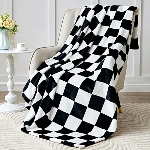 BEDELITE Checkered Throw Blanket for Couch and Bed, Luxurious Fleece Blanket with Checkerboard Grid Home Decor, Soft Cozy Black and White Warm Blankets for Spring, 50"x60"