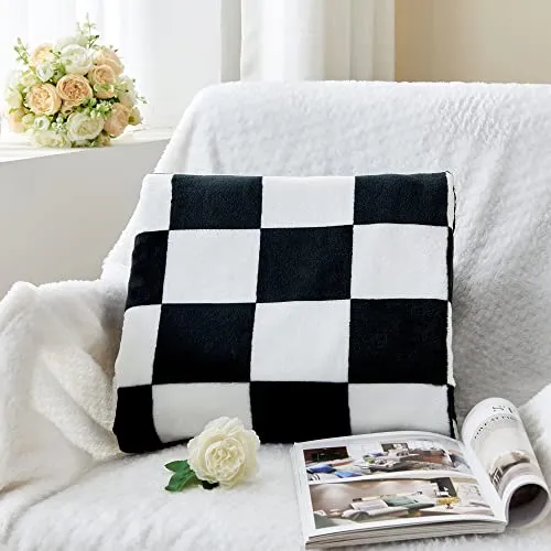 BEDELITE Checkered Throw Blanket for Couch and Bed, Luxurious Fleece Blanket with Checkerboard Grid Home Decor, Soft Cozy Black and White Warm Blankets for Spring, 50"x60"