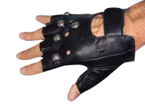 Biker Black Finger-less Costume Gloves