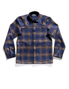 BKT15 Shirt Jacket in Boiled Wool Plaid - Blue and Brown