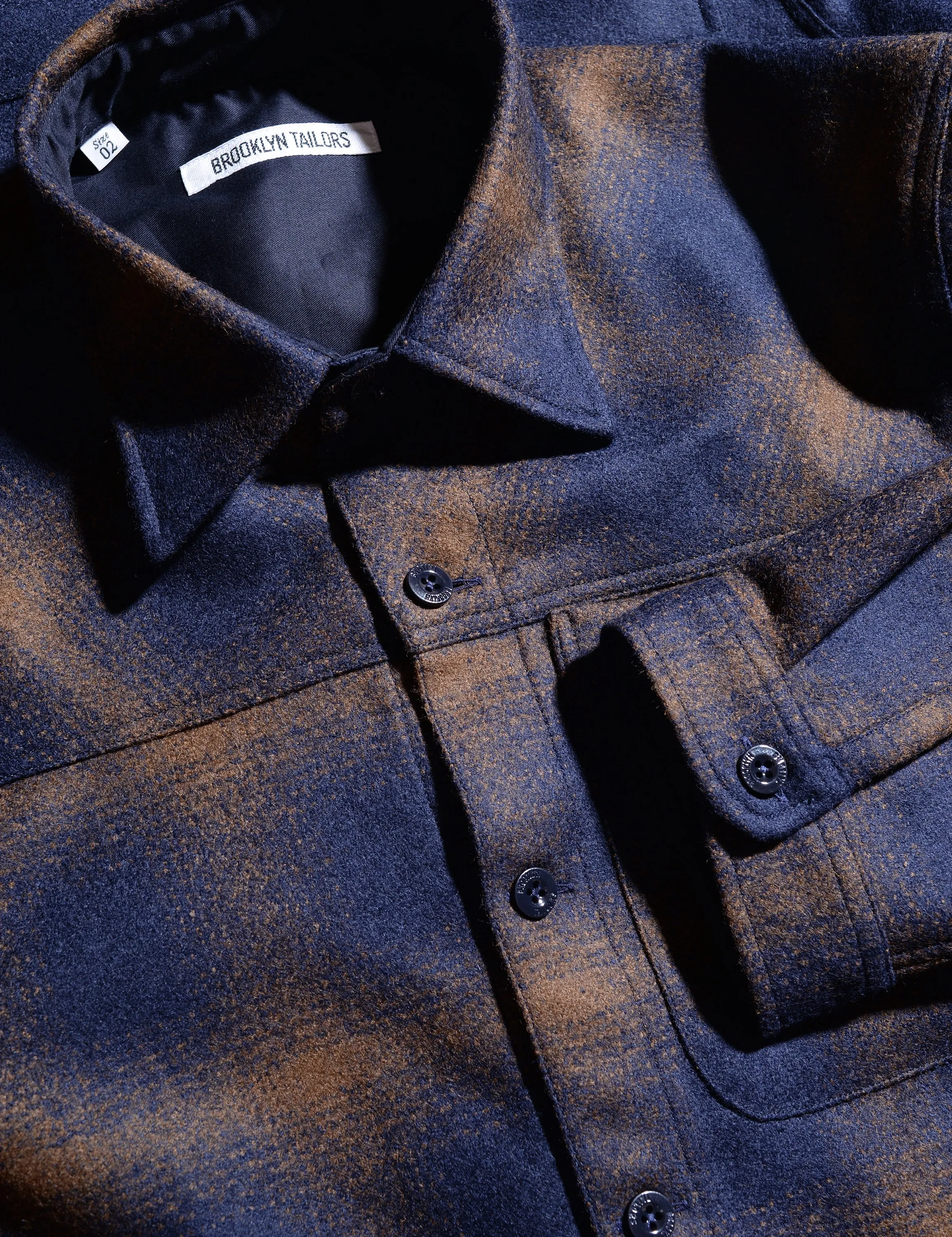 BKT15 Shirt Jacket in Boiled Wool Plaid - Blue and Brown