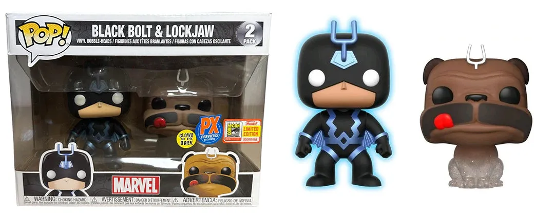 Black Bolt (Glow in the Dark) & Lockjaw (Teleporting, Two Stickers) 2-pk - 2018 SDCC/Previews Exclusive [Damaged: 7/10] **Sticker Missing**