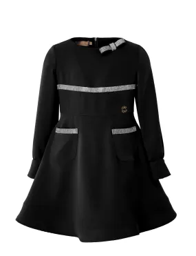 Black Jewel-Trimmed Crepe Dress