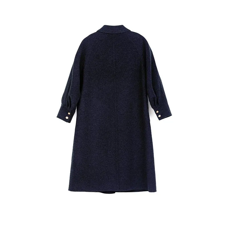 Black Long Wool Coats Metal Button