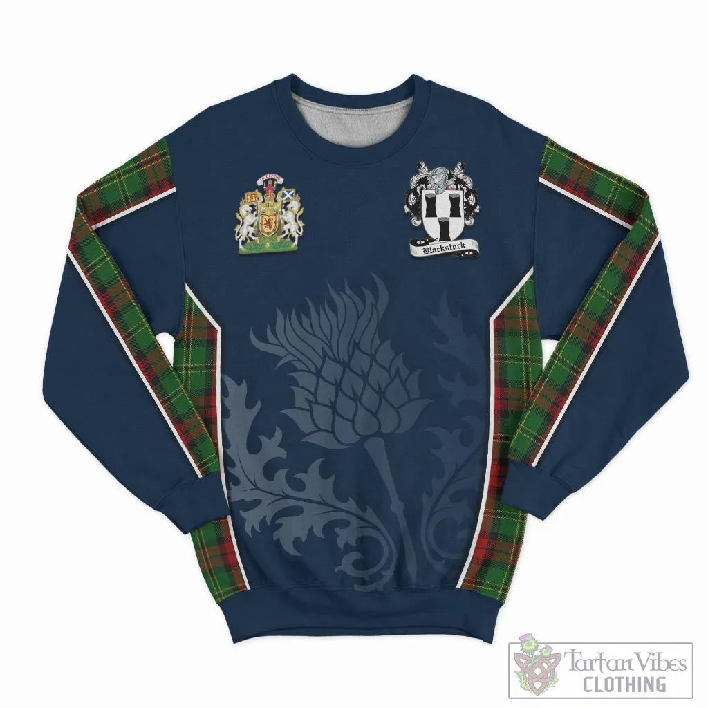 Blackstock Hunting Tartan Sweatshirt with Family Crest and Scottish Thistle Vibes Sport Style