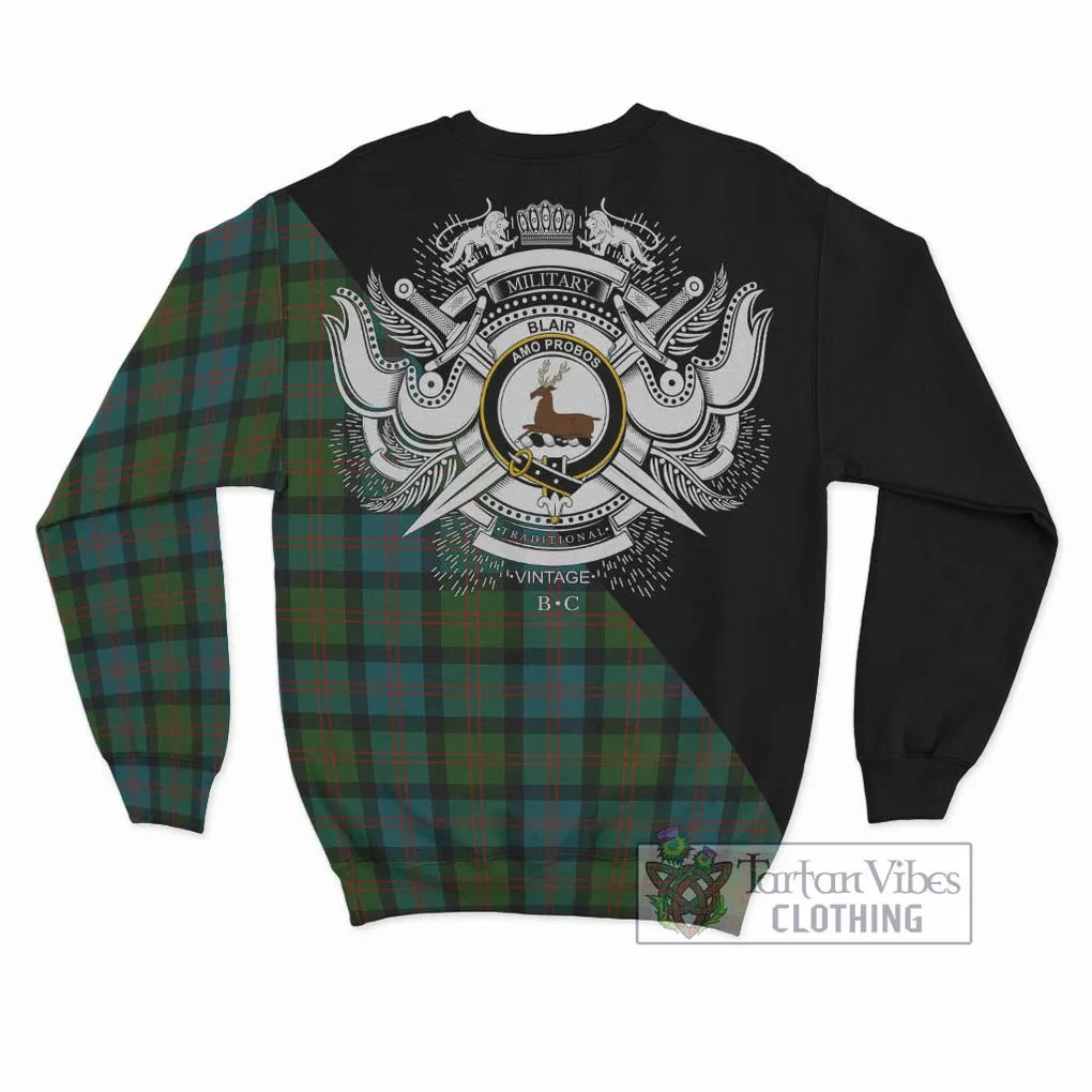 Blair Ancient Tartan Sweatshirt with Family Crest and Military Logo Style