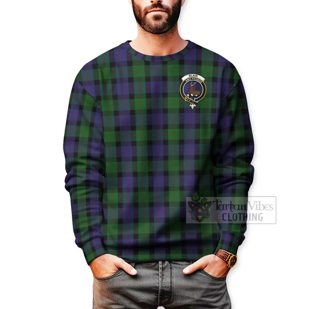 Blair Tartan Sweatshirt with Family Crest Celtic Skull Style