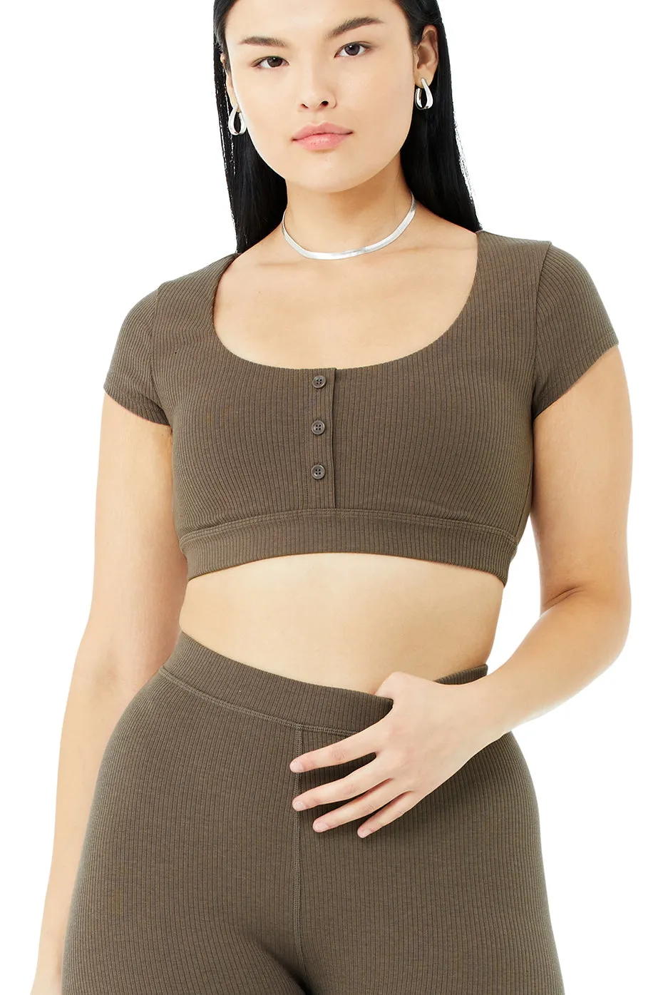 Blissful Henley Bra Top - Hot Cocoa