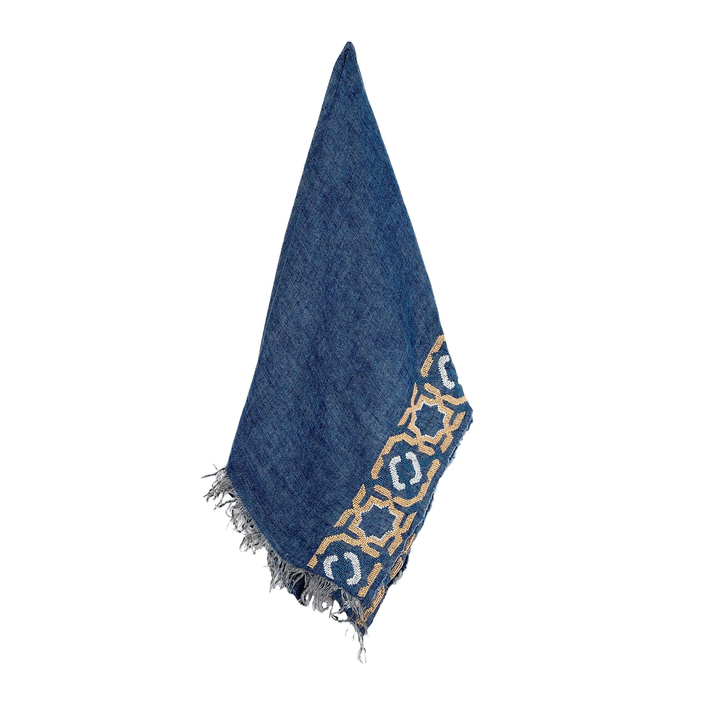 BLUE LINEN SHAWL AUTUMN YELLOW HALF-ALHAMBRA