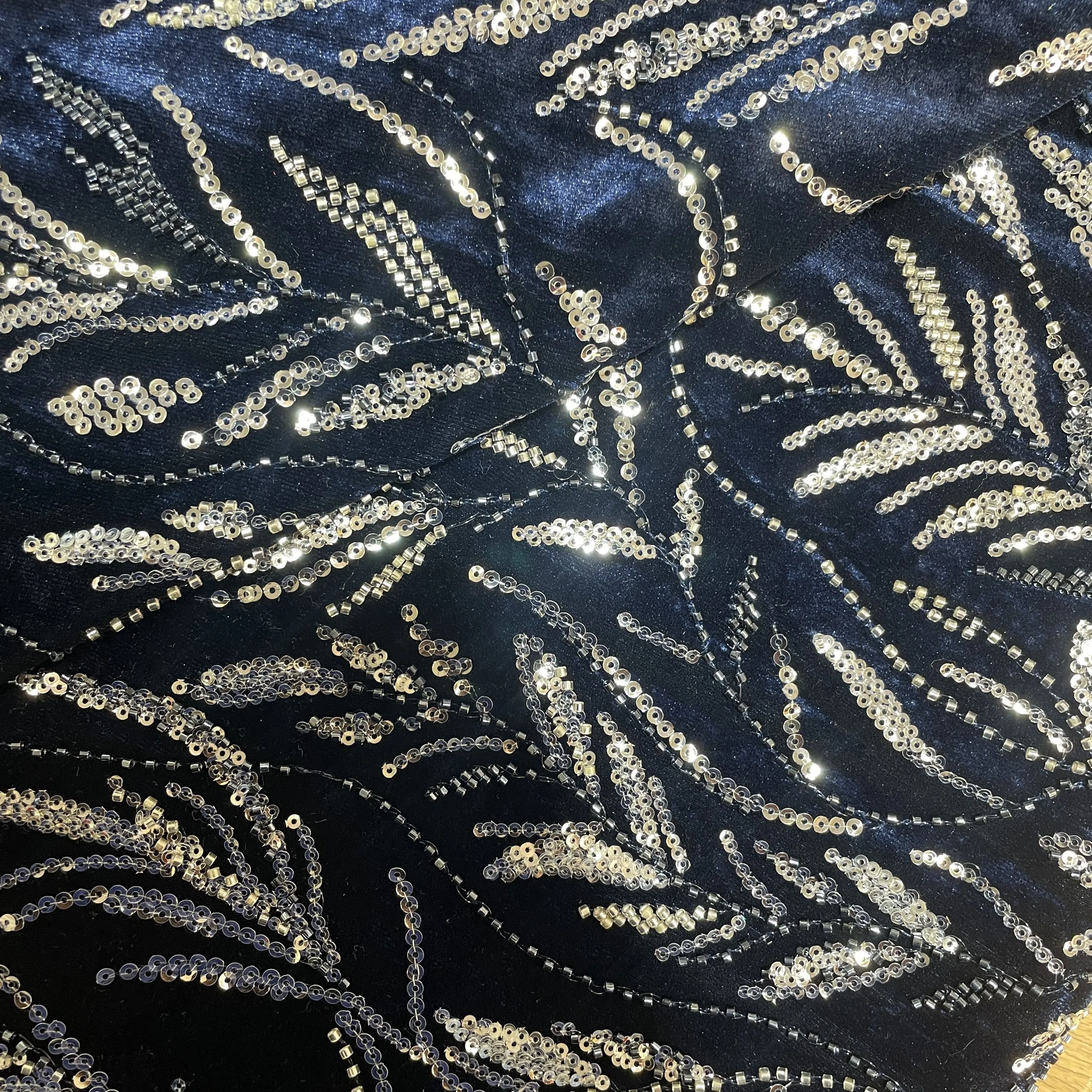 Blue Sequins Cutdana Embroidery Velvet Fabric 19984