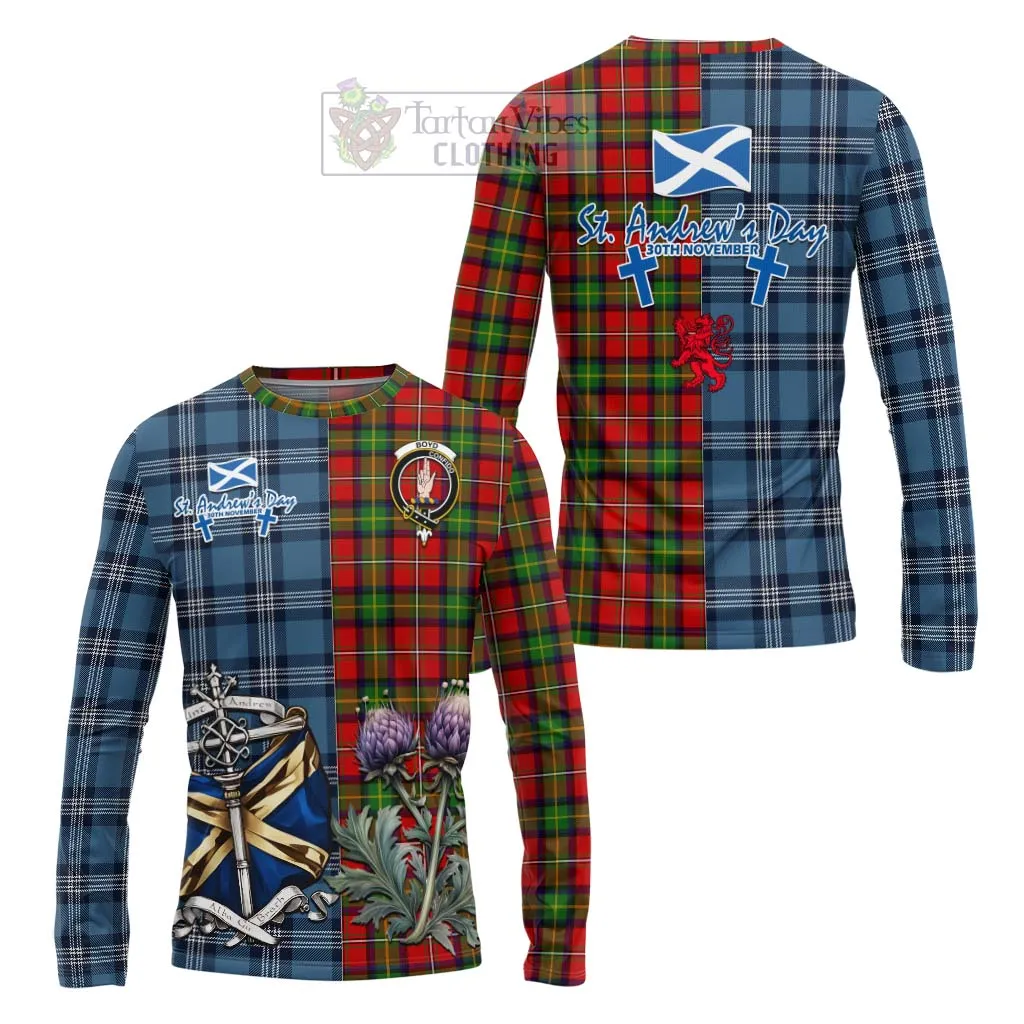 Boyd Tartan Long Sleeve T-Shirt Happy St. Andrew's Day Half Tartan Style