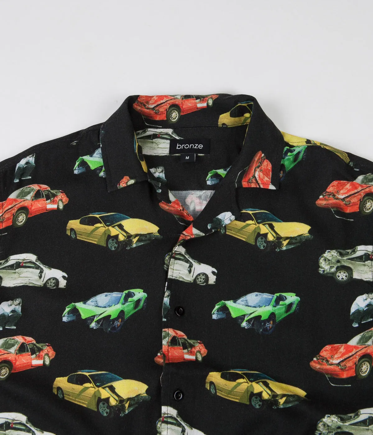 Bronze 56K Wrecked Cars Button Up Shirt - Black