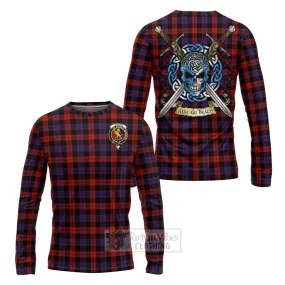 Brown (Broun) Tartan Long Sleeve T-Shirt with Family Crest Celtic Skull Style