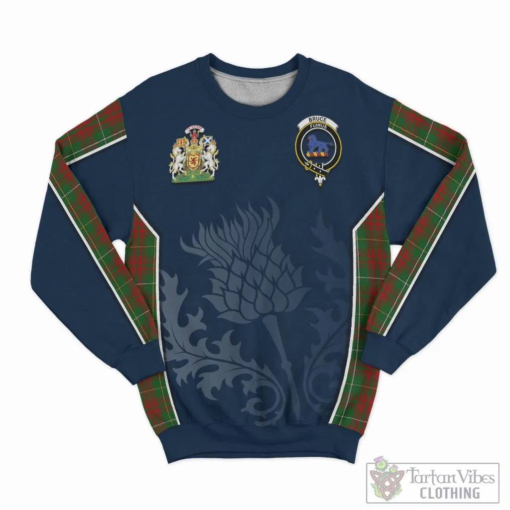 Bruce Hunting Tartan Sweatshirt with Family Crest and Scottish Thistle Vibes Sport Style