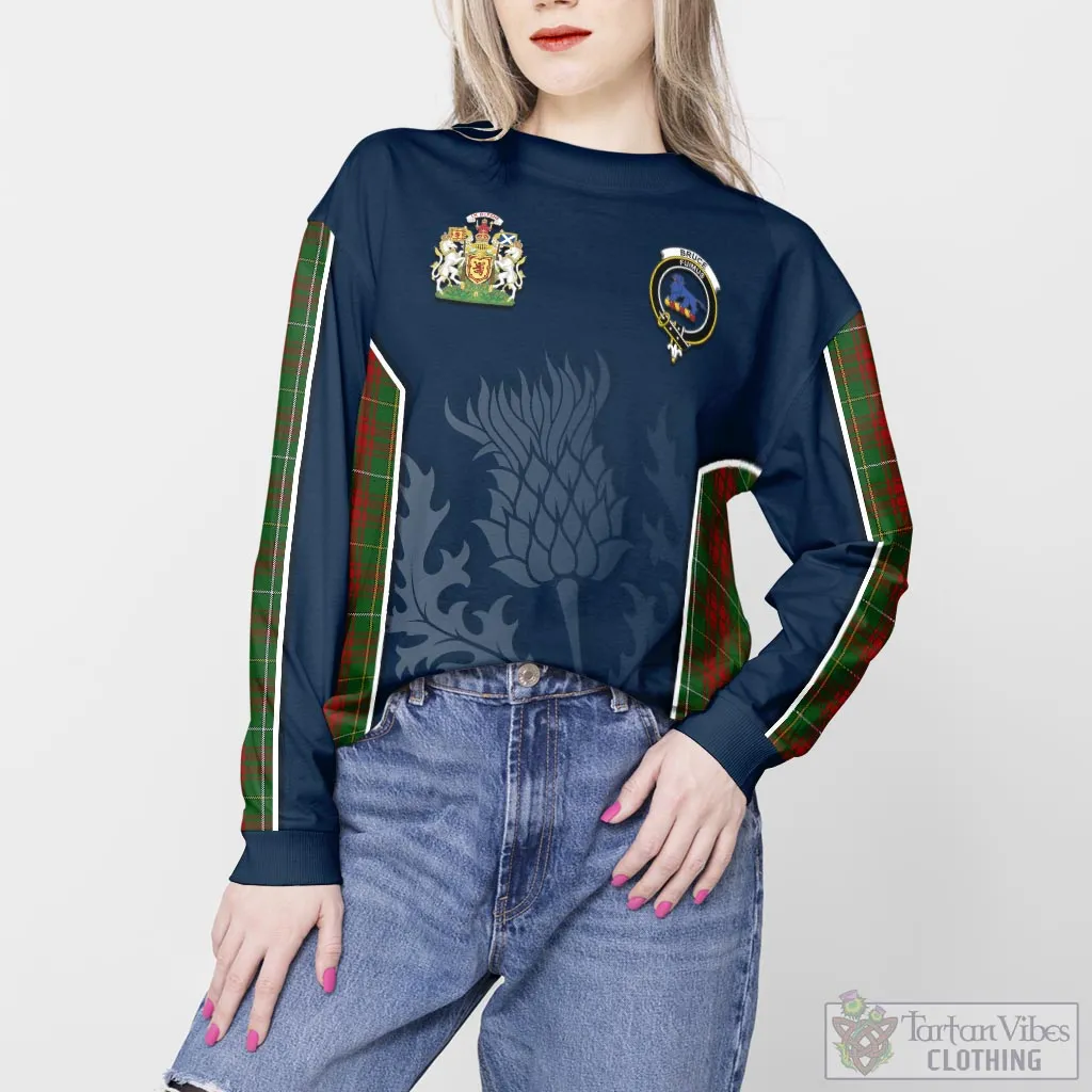 Bruce Hunting Tartan Sweatshirt with Family Crest and Scottish Thistle Vibes Sport Style