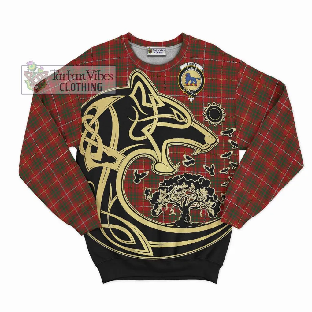 Bruce Tartan Sweatshirt with Family Crest Celtic Wolf Style