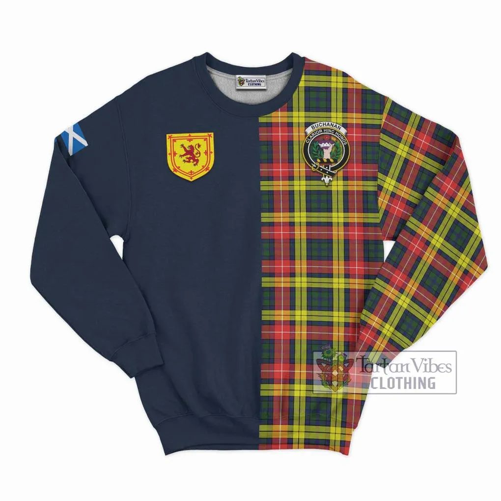 Buchanan Modern Tartan Sweatshirt Alba with Scottish Lion Royal Arm Half Style