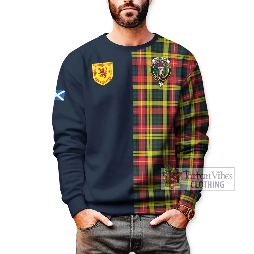 Buchanan Modern Tartan Sweatshirt Alba with Scottish Lion Royal Arm Half Style